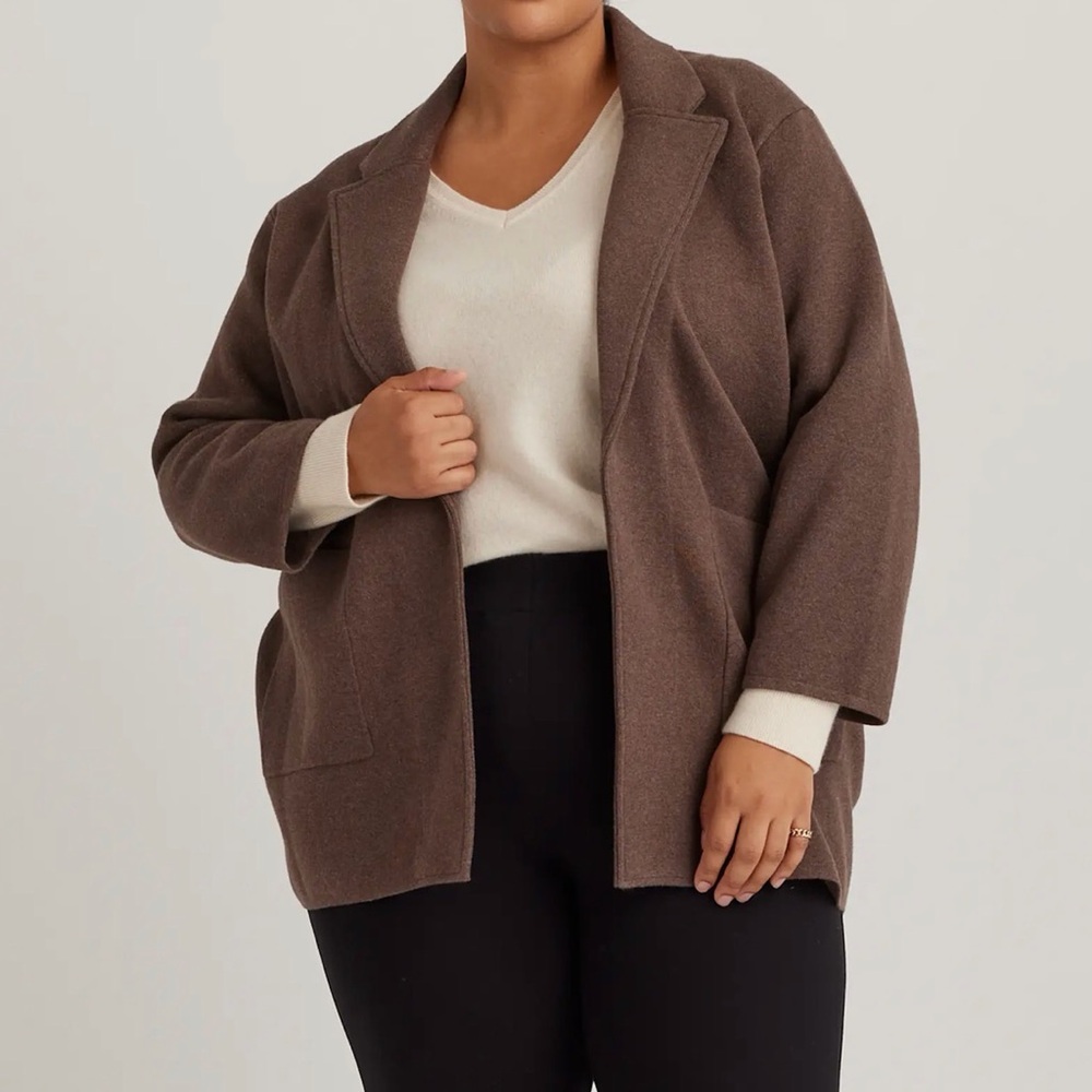 Quince 100% Organic Cotton Knit Blazer Heather Brown 2X